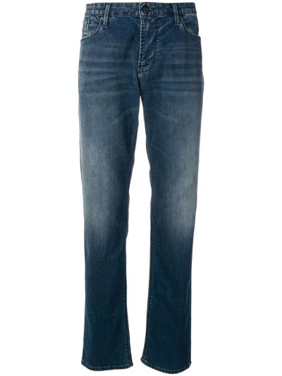 Blue Armani Emporio Straight Cut Men's Jeans | UAE00696