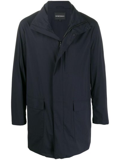 Blue Armani Emporio Straight Fit Raincoat Men's Coats | UAE01064