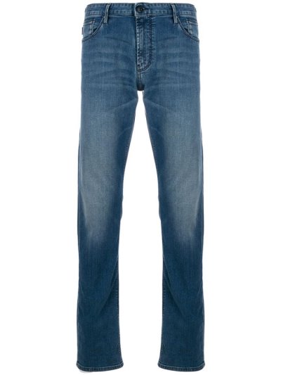 Blue Armani Emporio Straight Leg Stonewashed Men's Jeans | UAE80717