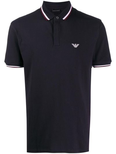 Blue Armani Emporio Stripe Trim Men's Polo Shirts | UAE20731