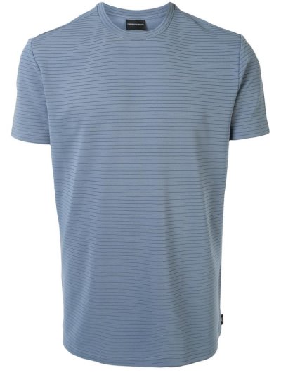 Blue Armani Emporio Striped Basic Men's T Shirts | UAE19623