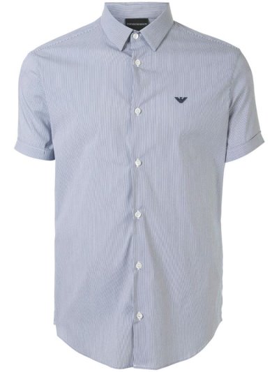Blue Armani Emporio Striped Classic Men's Shirts | UAE93349