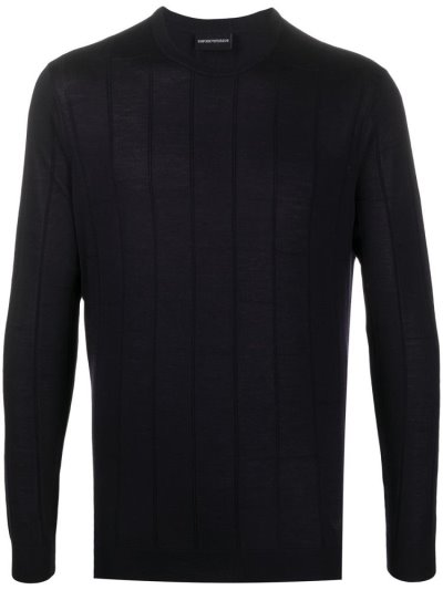 Blue Armani Emporio Striped Crew Neck Men's Jumpers | UAE53345