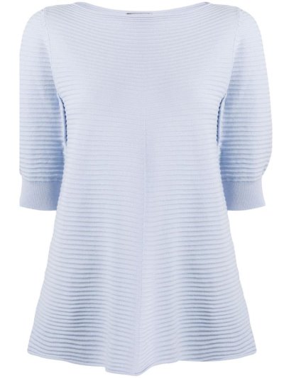 Blue Armani Emporio Striped Knit Women's Tops | UAE56002