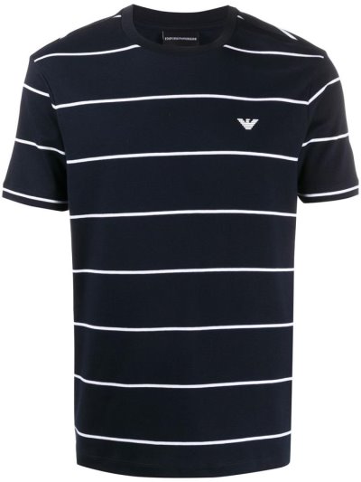 Blue Armani Emporio Striped Print Men's T Shirts | UAE67586