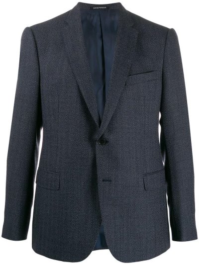 Blue Armani Emporio Tailored Herringbone Men's Blazers | UAE71237