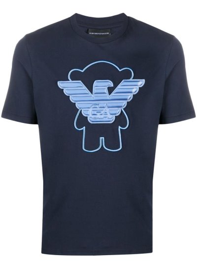 Blue Armani Emporio Teddybear Logo Patch Men's T Shirts | UAE67520