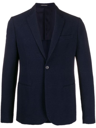 Blue Armani Emporio Textured Single Breasted Men's Blazers | UAE52685