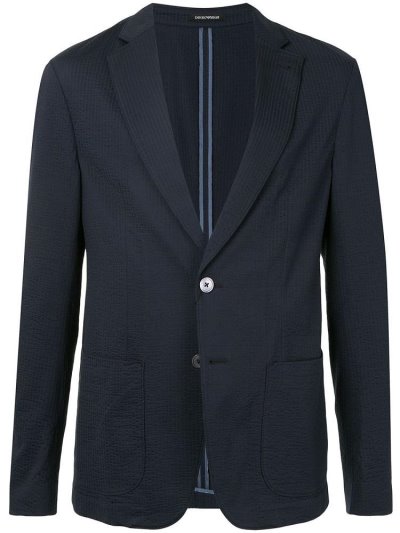 Blue Armani Emporio Textured Square Patterned Men's Blazers | UAE79822