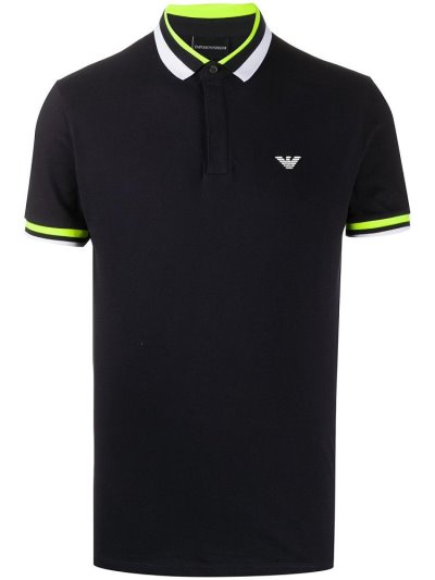 Blue Armani Emporio Tri Stripe Men's Polo Shirts | UAE97448