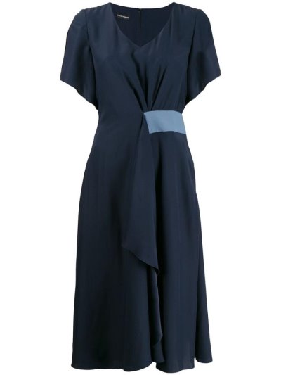 Blue Armani Emporio V Neck Midi Women's Dress | UAE48982