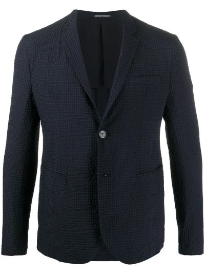 Blue Armani Emporio Waffle Textured Single Breasted Men's Blazers | UAE16341