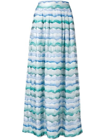 Blue Armani Emporio Waves Print Straight Women's Skirts | UAE83614