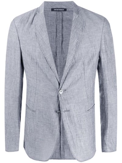 Blue Armani Emporio Wrinkled Micro Check Men's Blazers | UAE69328