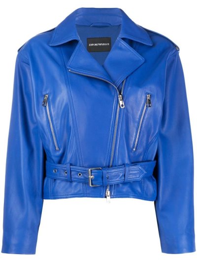 Blue Armani Emporio Zipped Biker Jacket Women's Jackets | UAE36351