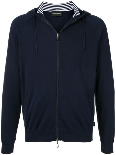 Blue Armani Emporio Zipped Cotton Men's Hoodie | UAE04876