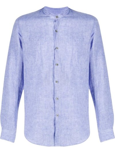 Blue Giorgio Armani Band Collar Men's Shirts | UAE47936