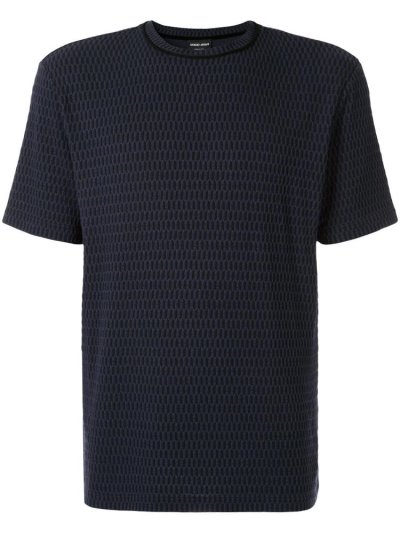 Blue Giorgio Armani Basic Textured Men's T Shirts | UAE21592