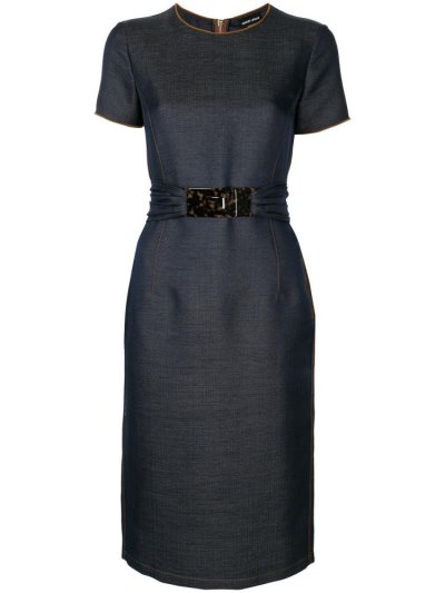 Blue Giorgio Armani Belted Short Sleeve Women's Dress | UAE98363