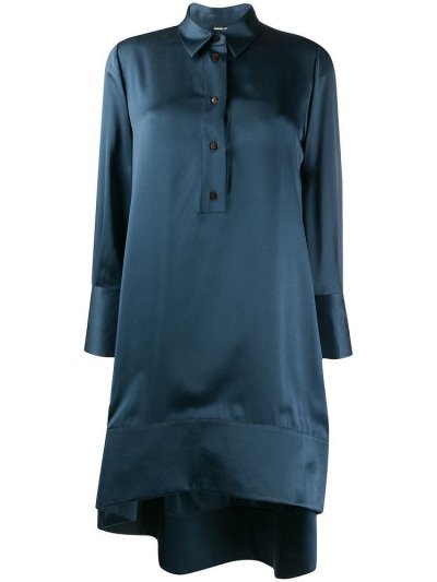Blue Giorgio Armani Button Down Silk Shift Dress Women's Dress | UAE77289
