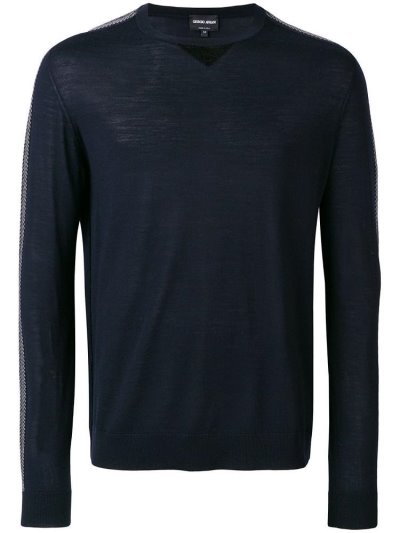 Blue Giorgio Armani Chevron Stripe Men's Jumpers | UAE36319