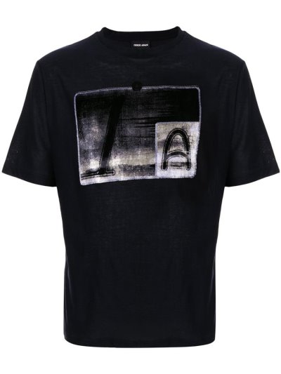 Blue Giorgio Armani Contrast Print Men's T Shirts | UAE06819
