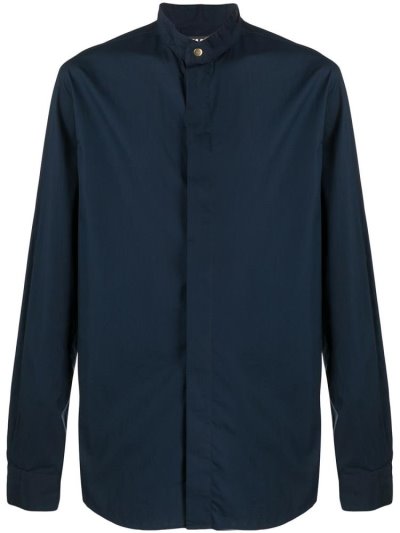 Blue Giorgio Armani Cotton Mandarin Collar Men's Shirts | UAE57265