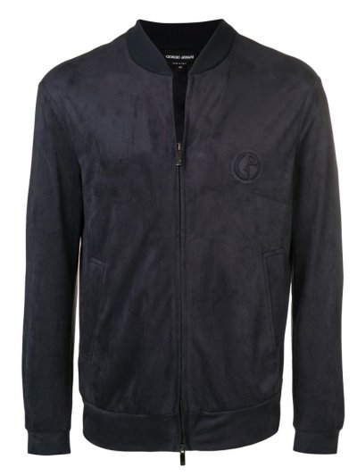 Blue Giorgio Armani Embossed Logo Men's Bomber Jacket | UAE27476