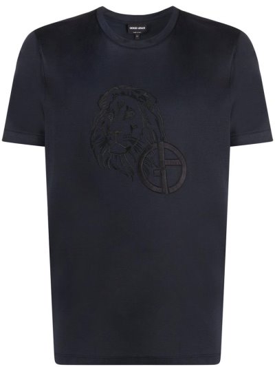 Blue Giorgio Armani Embroidered Logo Men's T Shirts | UAE89240