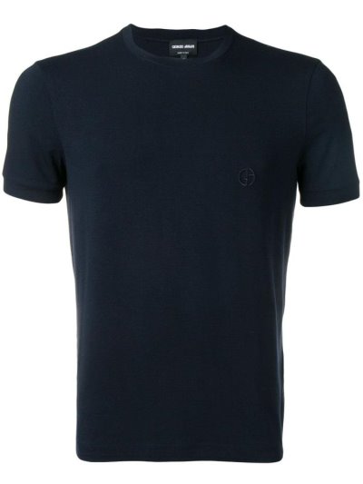 Blue Giorgio Armani Embroidered Logo Men's T Shirts | UAE91683