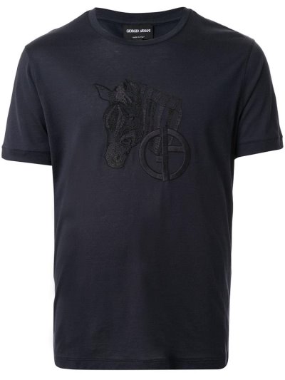 Blue Giorgio Armani Embroidered Men's T Shirts | UAE18342