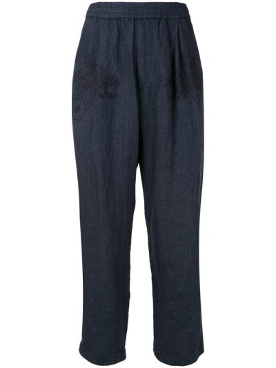 Blue Giorgio Armani Embroidered Straight Leg Men's Pants | UAE39001