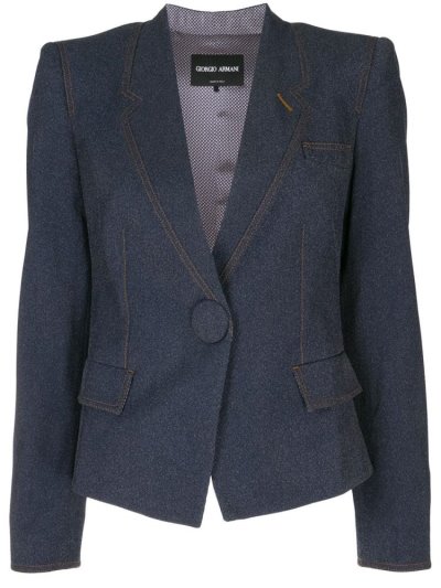 Blue Giorgio Armani Fitted Cropped Women's Blazers | UAE24249