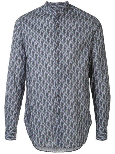 Blue Giorgio Armani Geometric Long Sleeve Men's Shirts | UAE20896