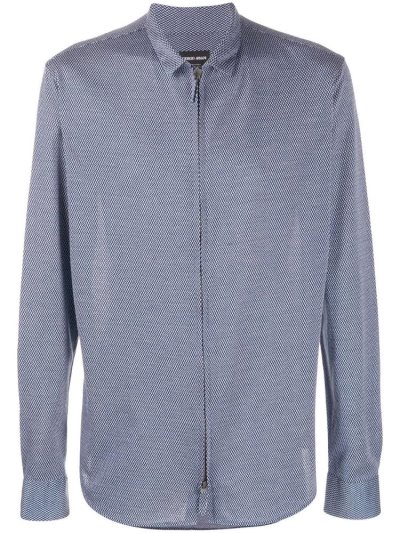 Blue Giorgio Armani Geometric Print Long Sleeve Men's Shirts | UAE09097