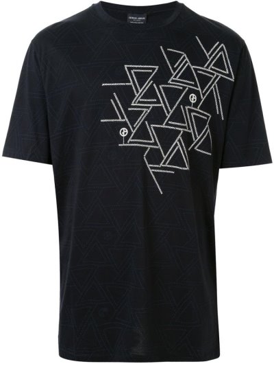 Blue Giorgio Armani Geometric Print Men's T Shirts | UAE25208