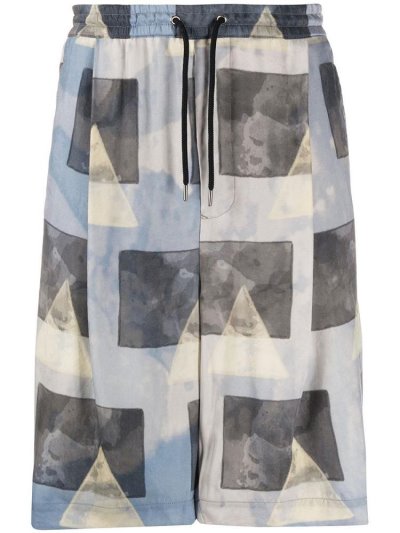 Blue Giorgio Armani Graphic Print Knee Length Men's Shorts | UAE64602
