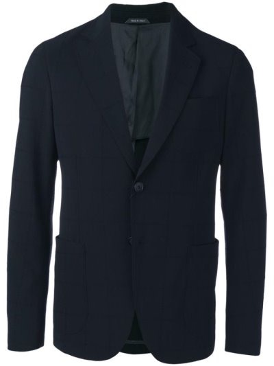 Blue Giorgio Armani Grid Stitched Men's Blazers | UAE85407