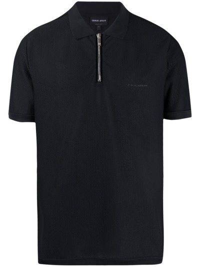 Blue Giorgio Armani Half Zip Mesh Men's Polo Shirts | UAE48995