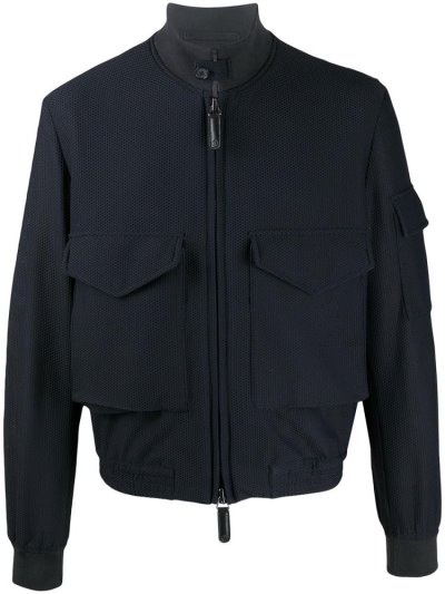 Blue Giorgio Armani High Collar Logo Men's Bomber Jacket | UAE77422