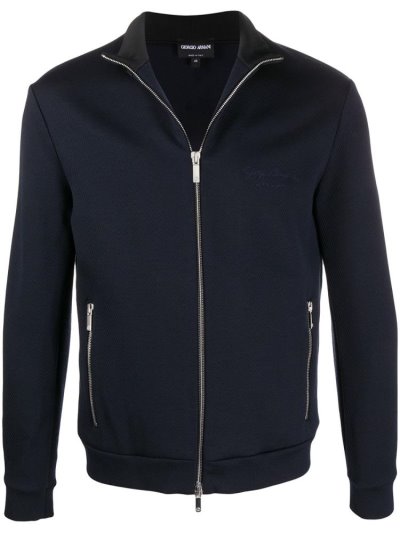 Blue Giorgio Armani High Neck Zip Through Men's Jackets | UAE84488