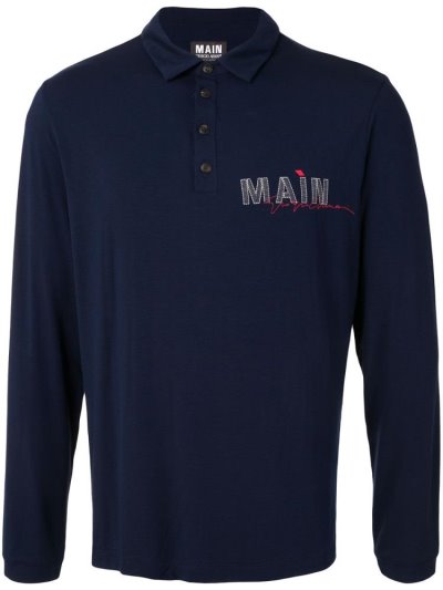 Blue Giorgio Armani Logo Long Sleeve Men's Polo Shirts | UAE69259