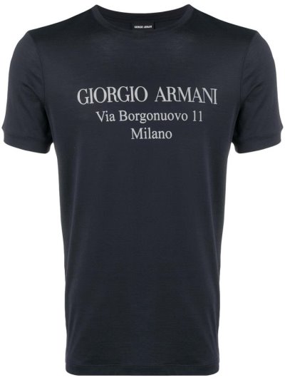 Blue Giorgio Armani Logo Print Men's T Shirts | UAE00790