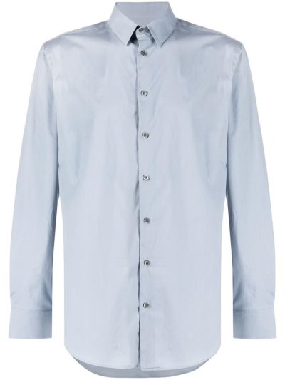 Blue Giorgio Armani Long Sleeve Fitted Men's Shirts | UAE27335