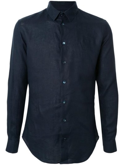 Blue Giorgio Armani Long Sleeve Plain Men's Shirts | UAE87029