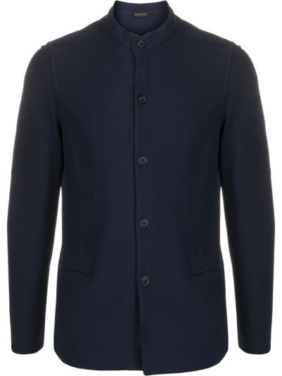 Blue Giorgio Armani Mandarin Collar Buttoned Men's Jackets | UAE06163