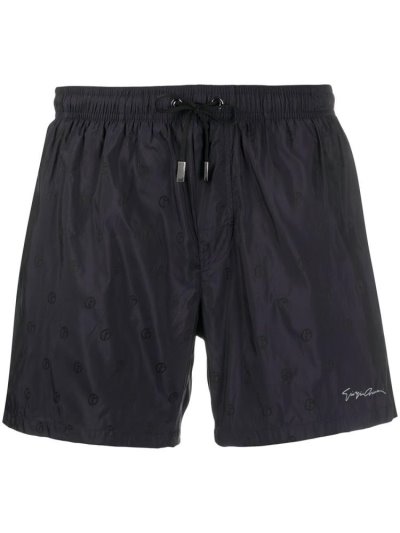 Blue Giorgio Armani Monogram Print Men's Swim Shorts | UAE72603