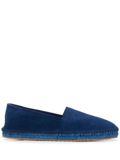 Blue Giorgio Armani Perforated Logo Flat Espadrille Men's Shoes | UAE64362