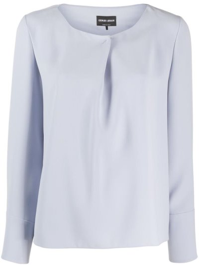 Blue Giorgio Armani Pleated Detail Long Sleeve Women's Blouse | UAE98586