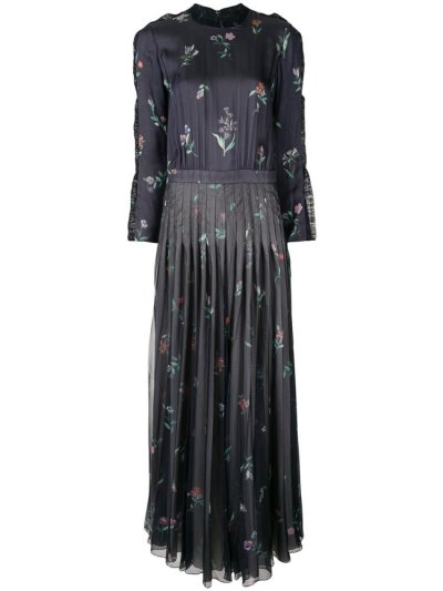 Blue Giorgio Armani Printed Long Pleated Women's Dress | UAE30597